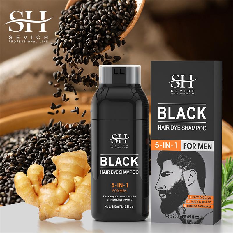 250 ml schwarzes Haarfärbeshampoo, 5-in-1, natürliches Shampoo für schwarzen Bart, sofortiges Ingwershampoo für Männer, Reparatur weißer Haare, Pflege