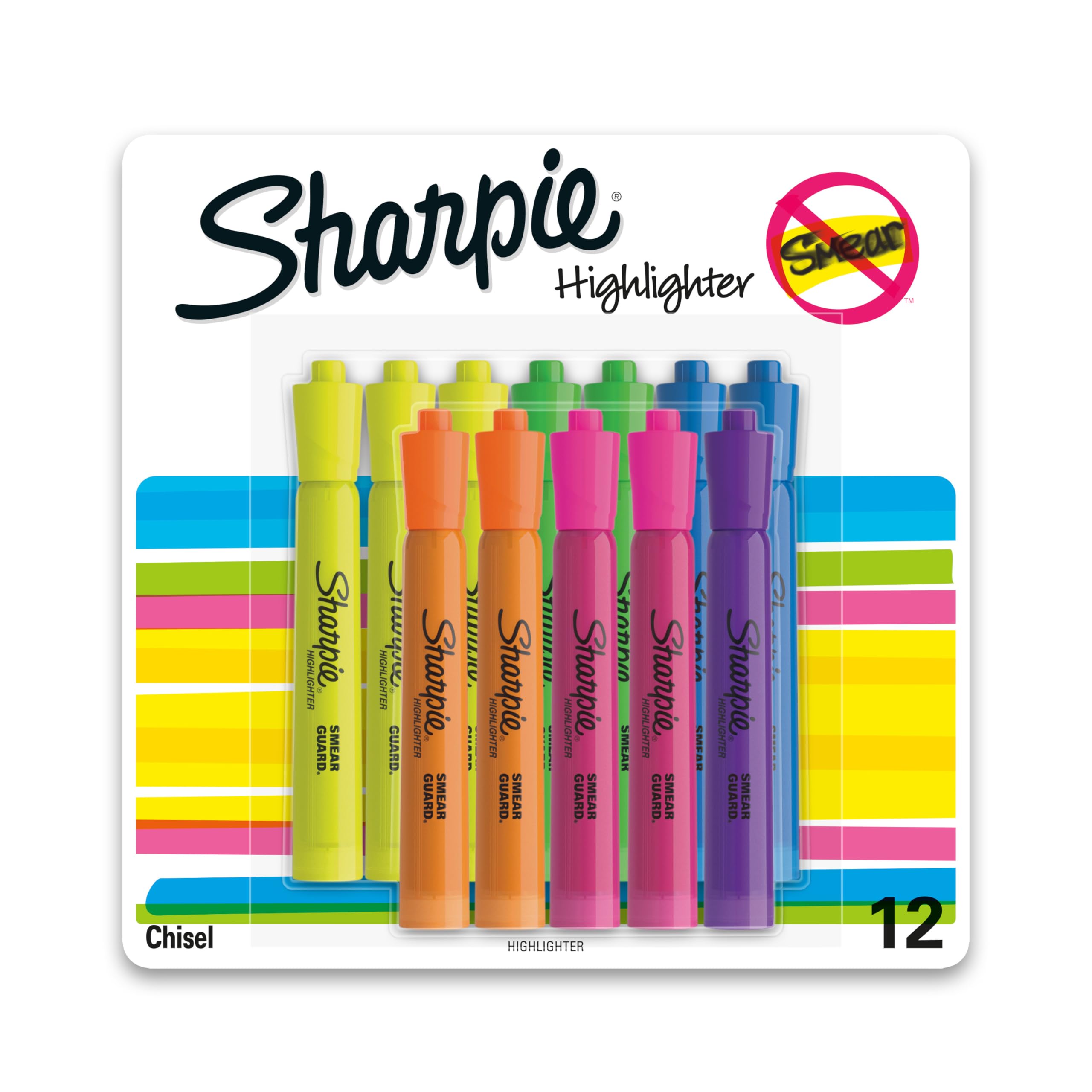 

Sharpie Accent Assorted Colors by Sharpie Tank-Style Highlighter, 12-Pack, (25145)