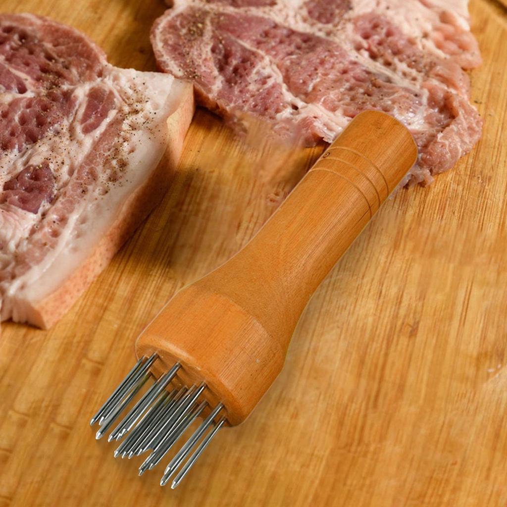 Heavy Duty Meat Tenderizer Tool Stainless Steel with Wooden Handle for Tenderizing Chicken Veal Steak
