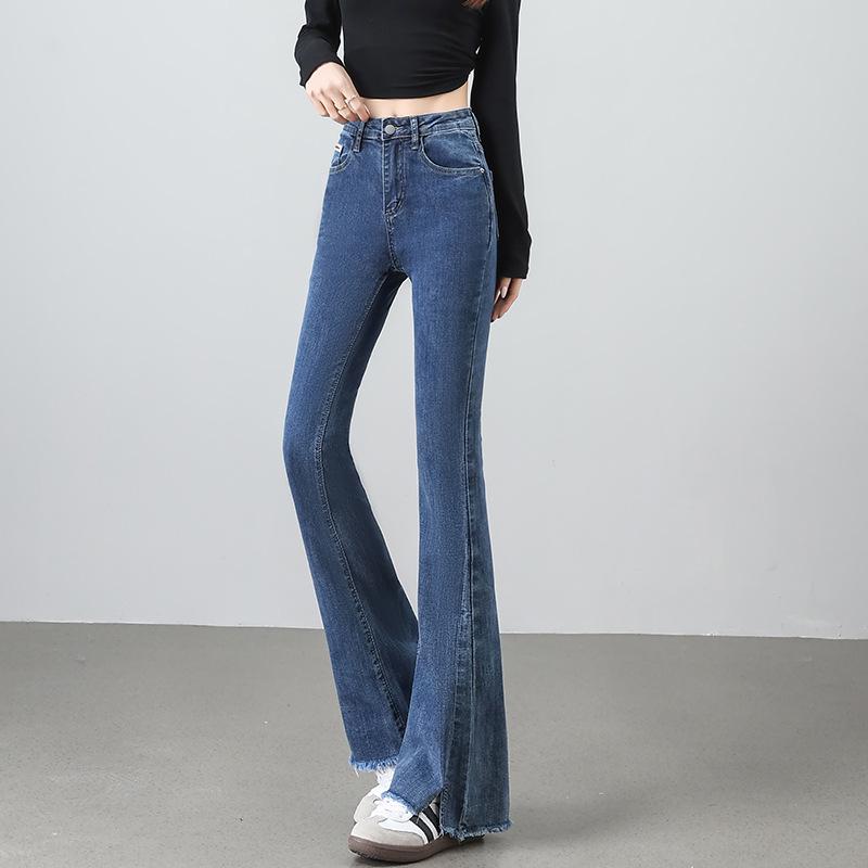 Women s High-Waisted Flare Jeans with Slit & Raw Hem - Slimming, Fashionable, Stretchy, for Petite Women, Spring/Autumn Style 32
