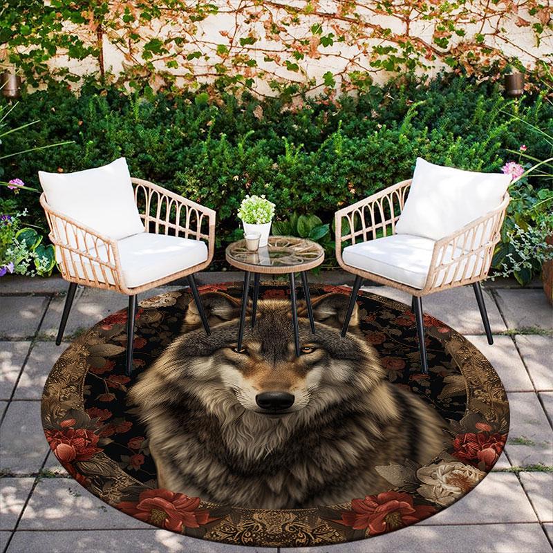 Wolf pattern round rug,Carpet Rug for Living Room Bedroom Playroom ,Non-slip Floor Mat,Holiday Gifts and Birthday Gifts.