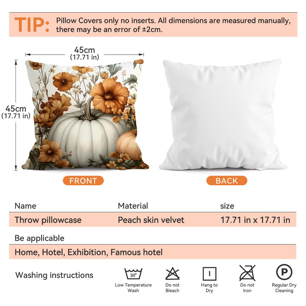 Thanksgiving Pumpkin Pillowcase Printed Polyester 45x45cm Throw Pillowcover Decorative Sofa Cushion Pillowslip Home Decor