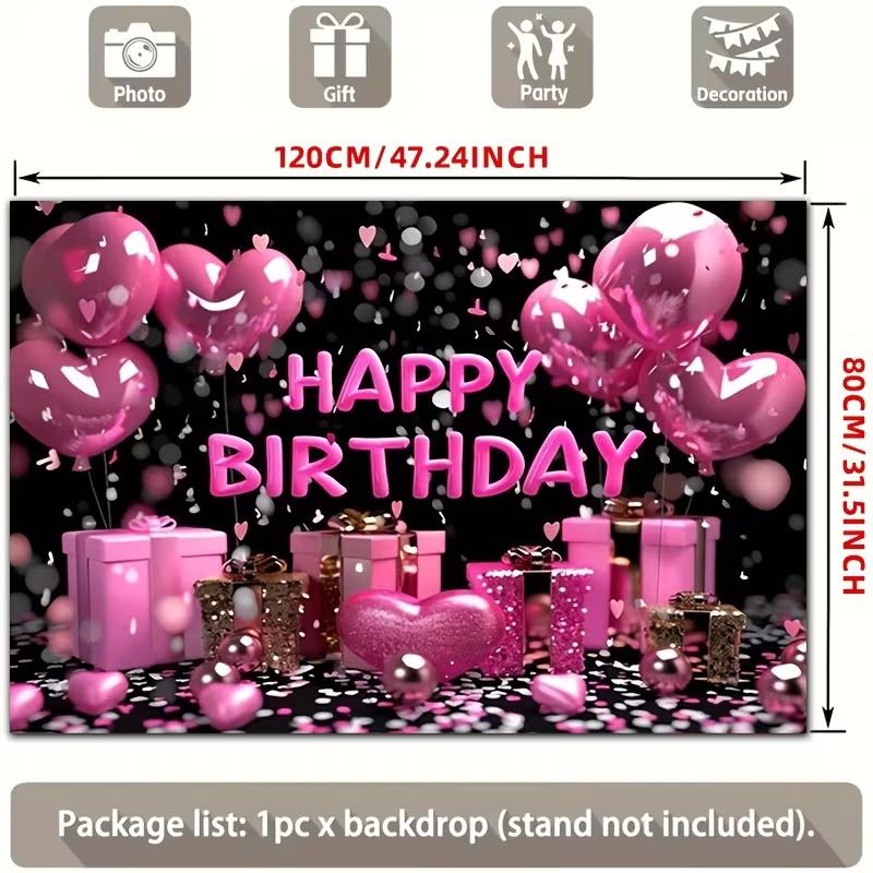 D Sytě růžový text Šťastné narozeniny Pozadí Banner Party Dekorace pro dívky