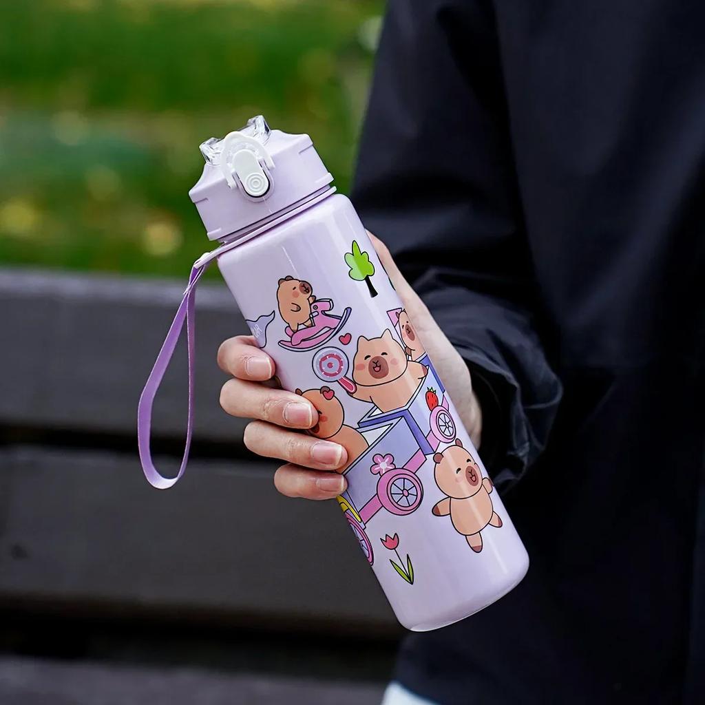 Capybara Straw Cup Kids Water Bottle Large Capacity Cute Capybara Cartoon Sippy Cup with Straw Portable for Children