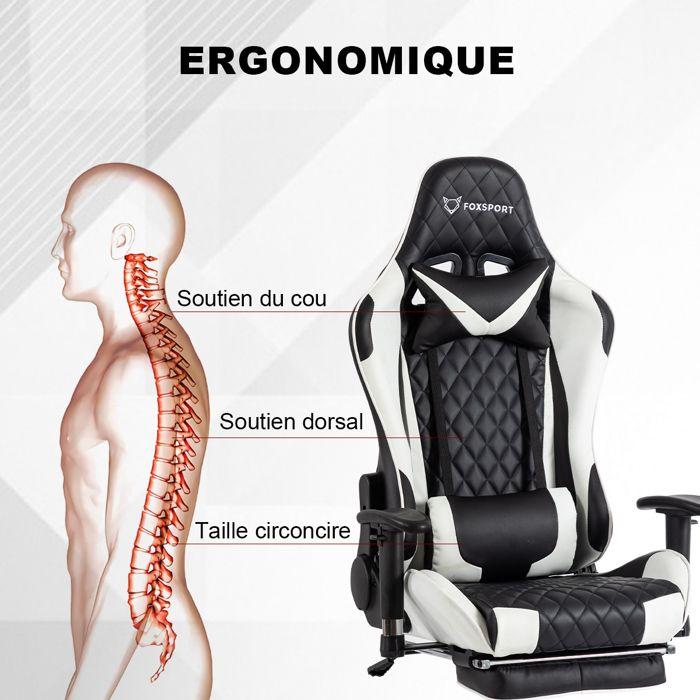 Fauteuil Gaming - FOXSPORT - Réglable - Blanc - Accoudoirs 3D - Pédale Intégrée
