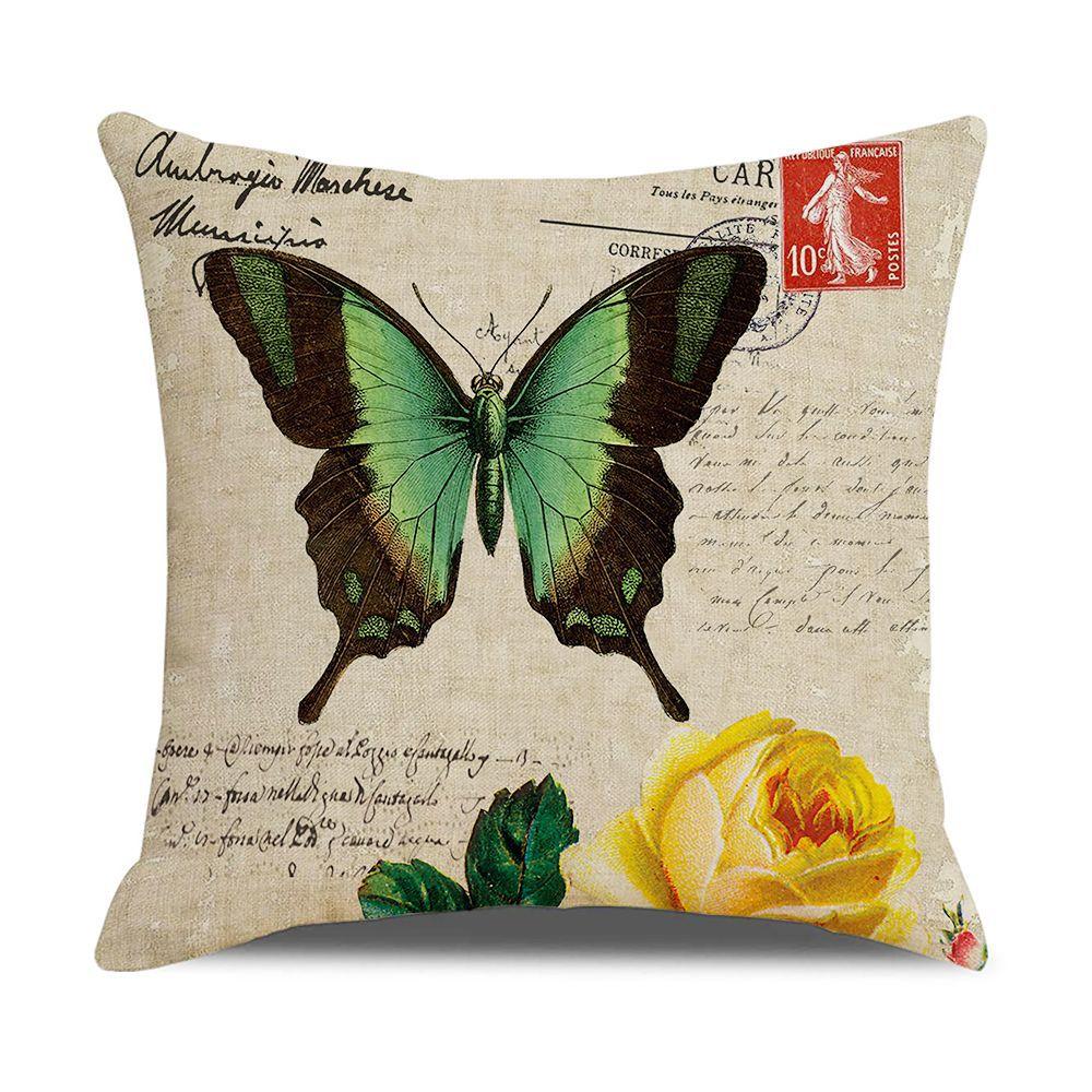 New Home Soft Furnishings Retro Butterfly Newspaper Linen Sofa Office Pillow Cover Cushion Cover