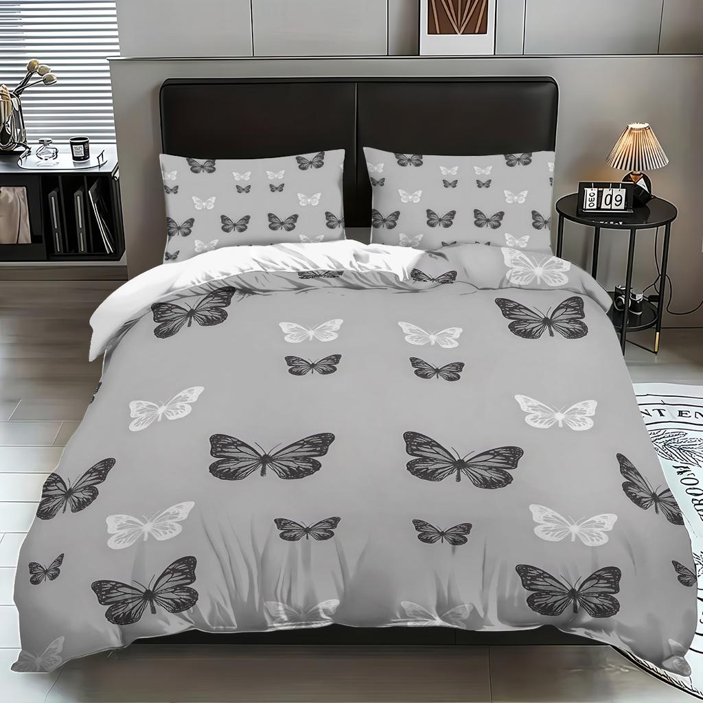 3pcs Butterfly pattern bedding set, 1 quilt cover+2 pillowcase, soft and fashionable home decoration for girls and women bedroom