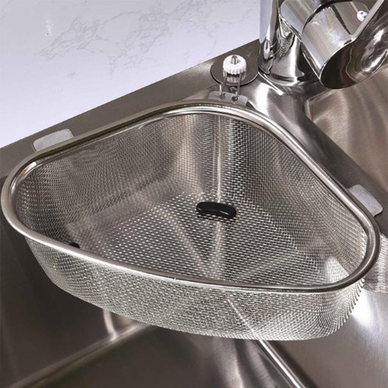 Coș de scurgere pentru chiuvetă de bucătărie, triunghi din oțel inoxidabil pentru alimente, coajă de legume, filtru de ouă, organizator de depozitare, raft de bucătărie, rack de scurgere
