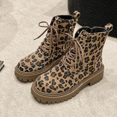 Fashion Autumn Winter Fashion Leopard Boots for Women Height-increasing Platform Boots Women Lace-up Ankle Boots Female Botas Para Mujer
