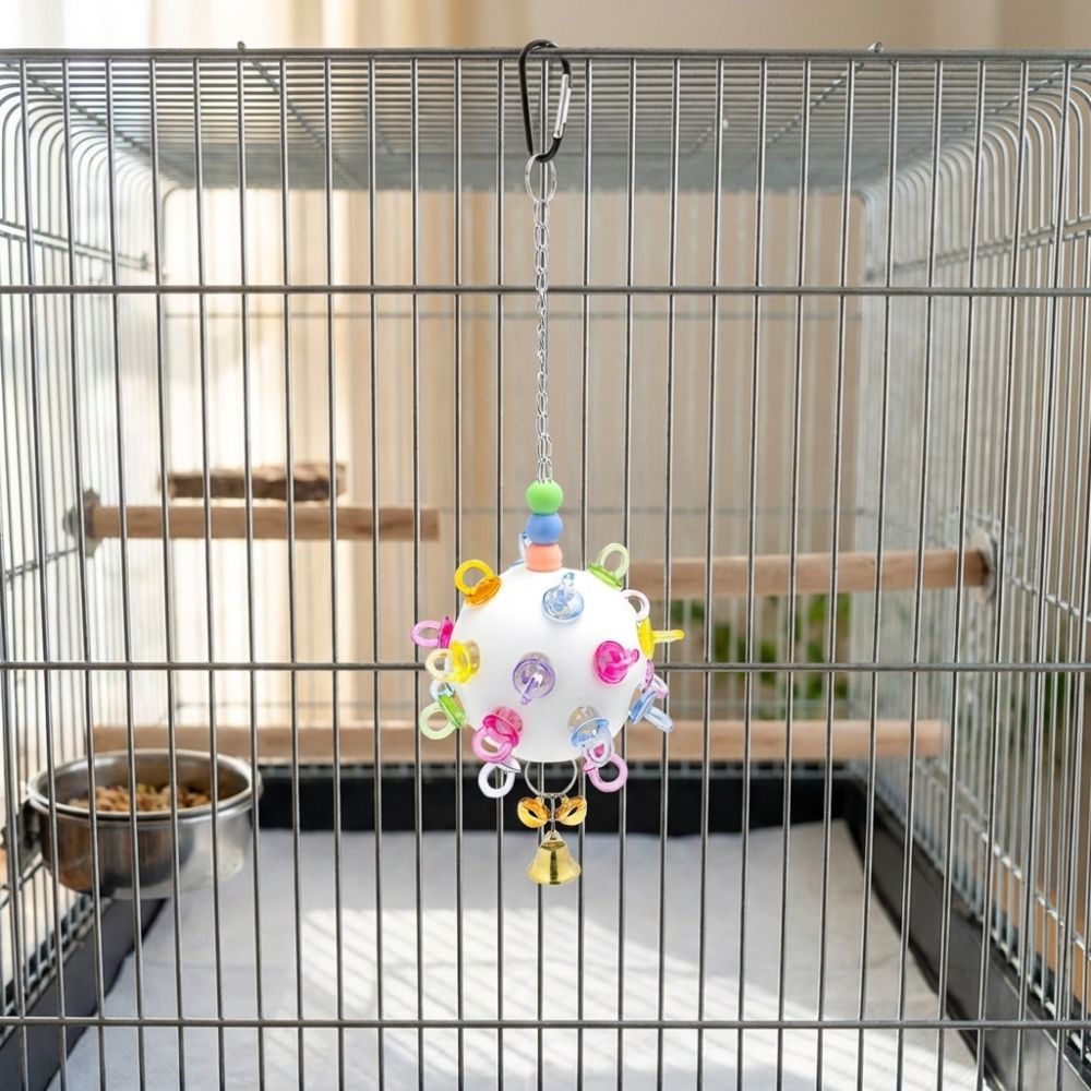 Detachable Bird Cage Toy with Bell Hanging Foraging Ball Creative Parrot Chewing Toy  Bird Training