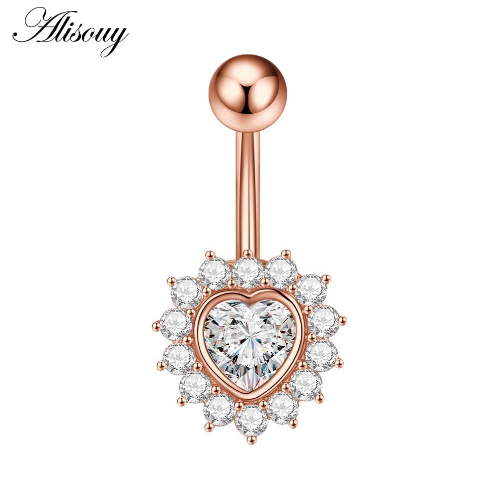 Alisouy 1pc Zircon Sexy Long Belly Ring Star Sun Moon Heart Navel Piercing Surgical Steel Women Belly Button Ring Navel Jewelry