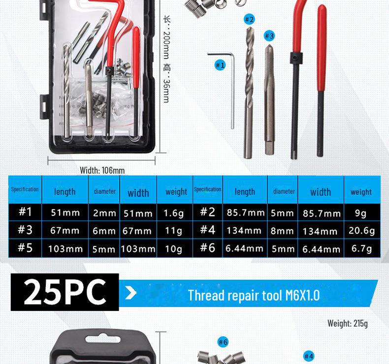 131-teiliges Gewindereparaturset für Autos zum Schraubenschneiden und zur Reparatur von Hardware.