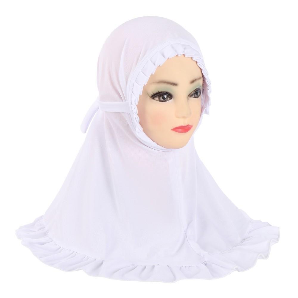 

Solid Color Girls Muslim Hijab Breathable Floral Islamic Head Scarf 2-7 Years Old Kids белый