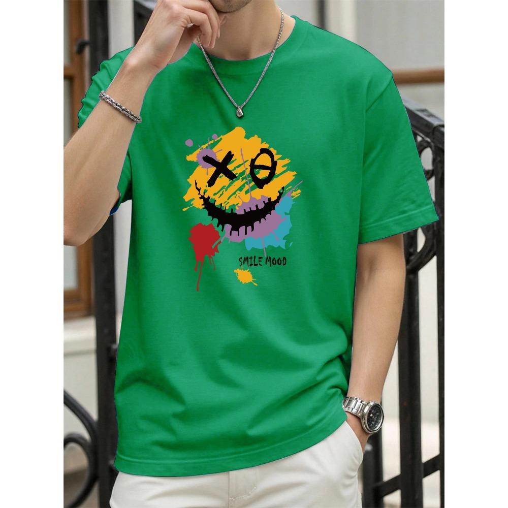 Smilemood Graffiti Printing T-Shirt Mens Summer Crewneck T Shirts Cotton Short Sleeve Oversize Fashions Clothes