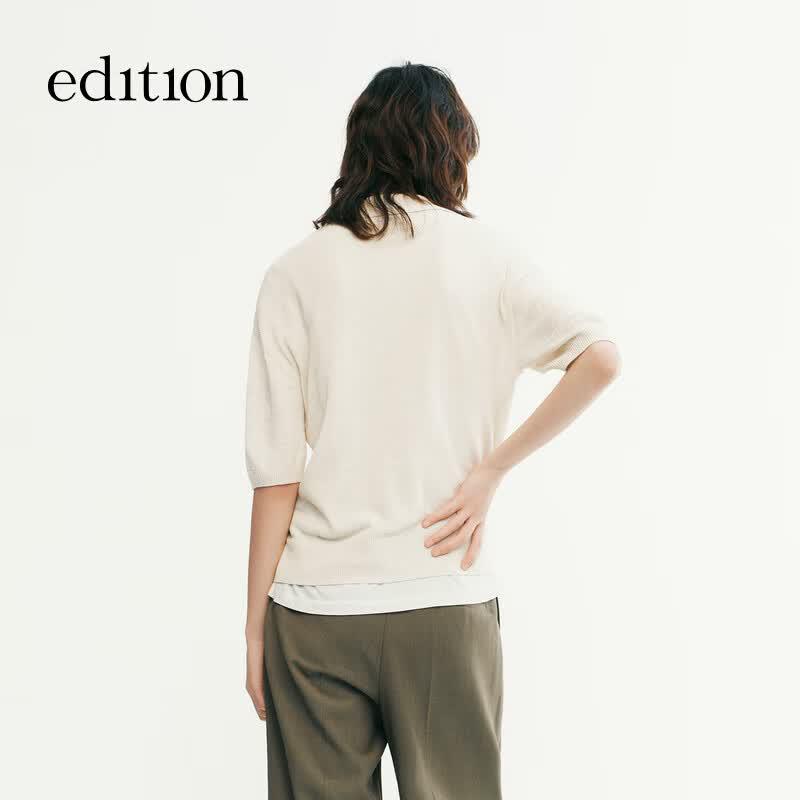 Edition Women's Silk Linen Short Sleeve Polo Knit Shirt