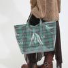 PVC Tote Bag Plaid Work Handbags Purses Large Shoulder Handbag Plastic Carry All Bag for Women Work Travel Fashion Shopping Bag