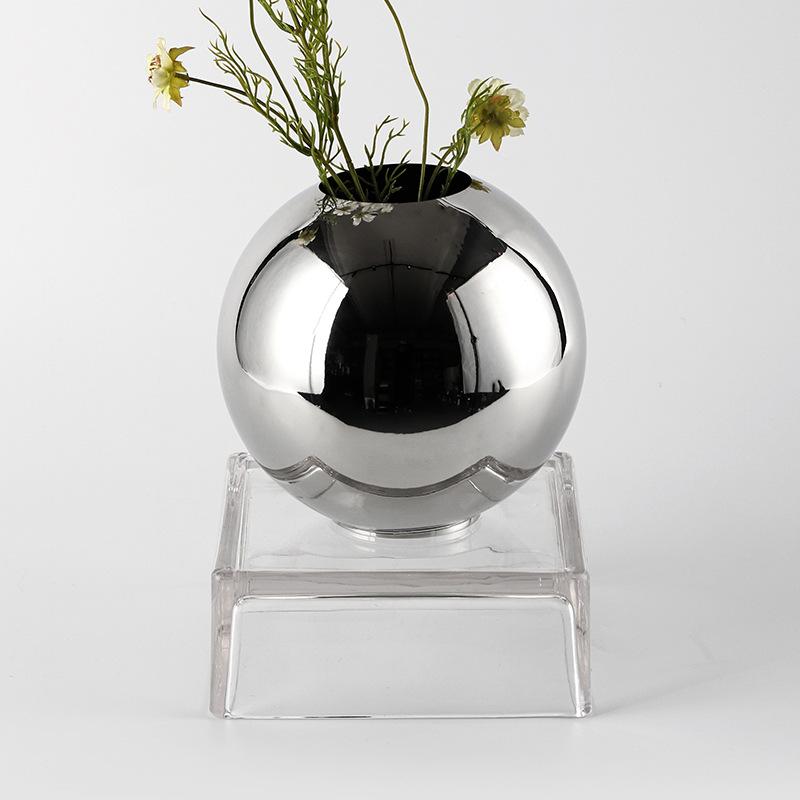 Metal Round Ball Vase Geometric Silver Ball Flower Vase Floral Arrangement Accessories Terrarium Home Decoration Accessories