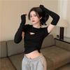 Puro deseo dulce picante chica sexy top corto mujeres diseño de primavera sentido nicho hueco en el pecho manga corta camiseta marea