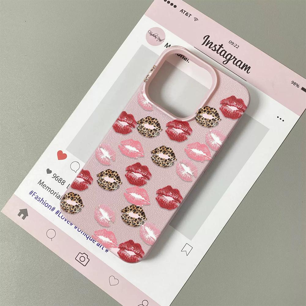 

INS Red Lipped Leopard Print Silicone Phone Case For iPhone 17 Pro 17Air 13 16 15 14 12 11 Pro Max Plus Soft Bumper Cover Funda iPhone X