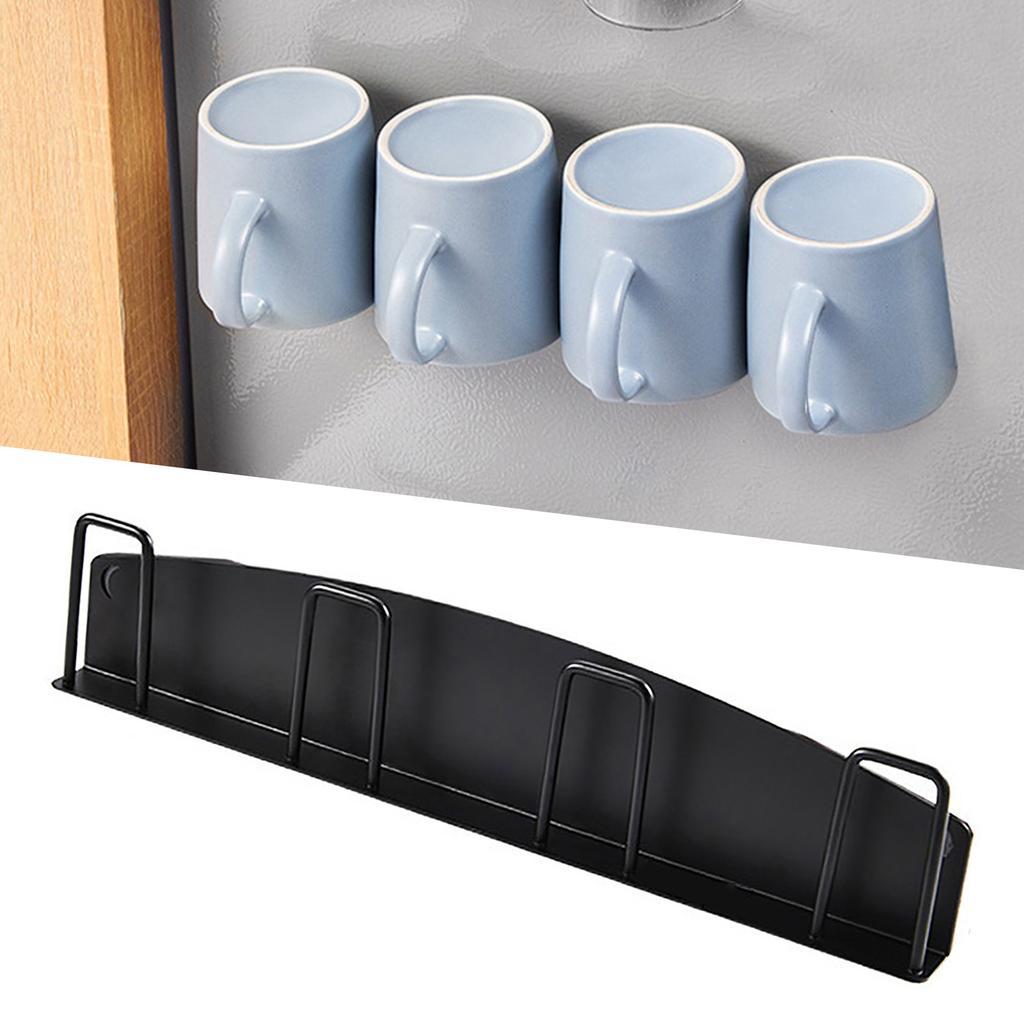 4 Cups Wall Mounted Mug Holder Magnetic Cup Hanging Rack No Drilling Cup Drying Stand for Kitchen Bathroom Living Room