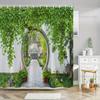 Shower Curtain: Serene Garden Path with Lush Greenery and Flowers for a Tranquil Bathroom Decor