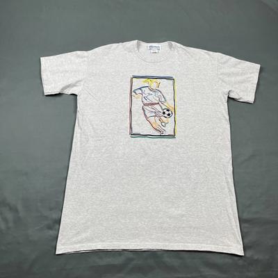 Vintage 90s Soccer Graphic Tee Grey XL Tall Womens Soccer 1997 VTG USA Made