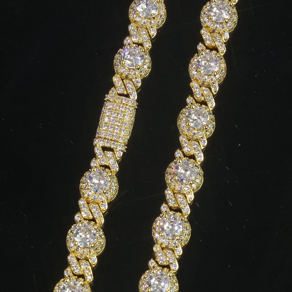 NY Ice Diamond Round Beads 7.5mm Cuban Chain Diamond Cubic Zirconia Cuban Necklace Hip Hop Style Women's Necklace