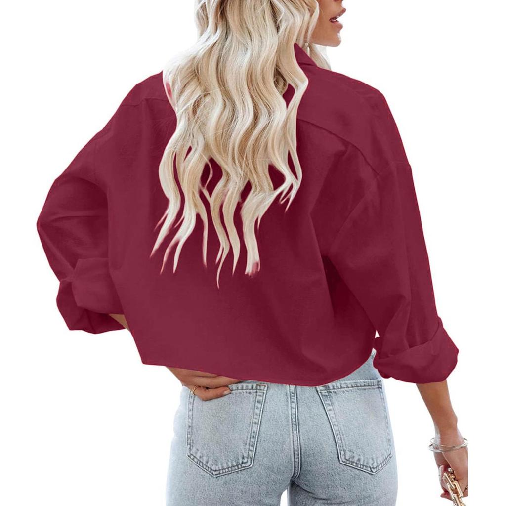 Women's Fashion Casual Color Outer Long Sleeve Buttoned Buttoned Temperament Shirt Top