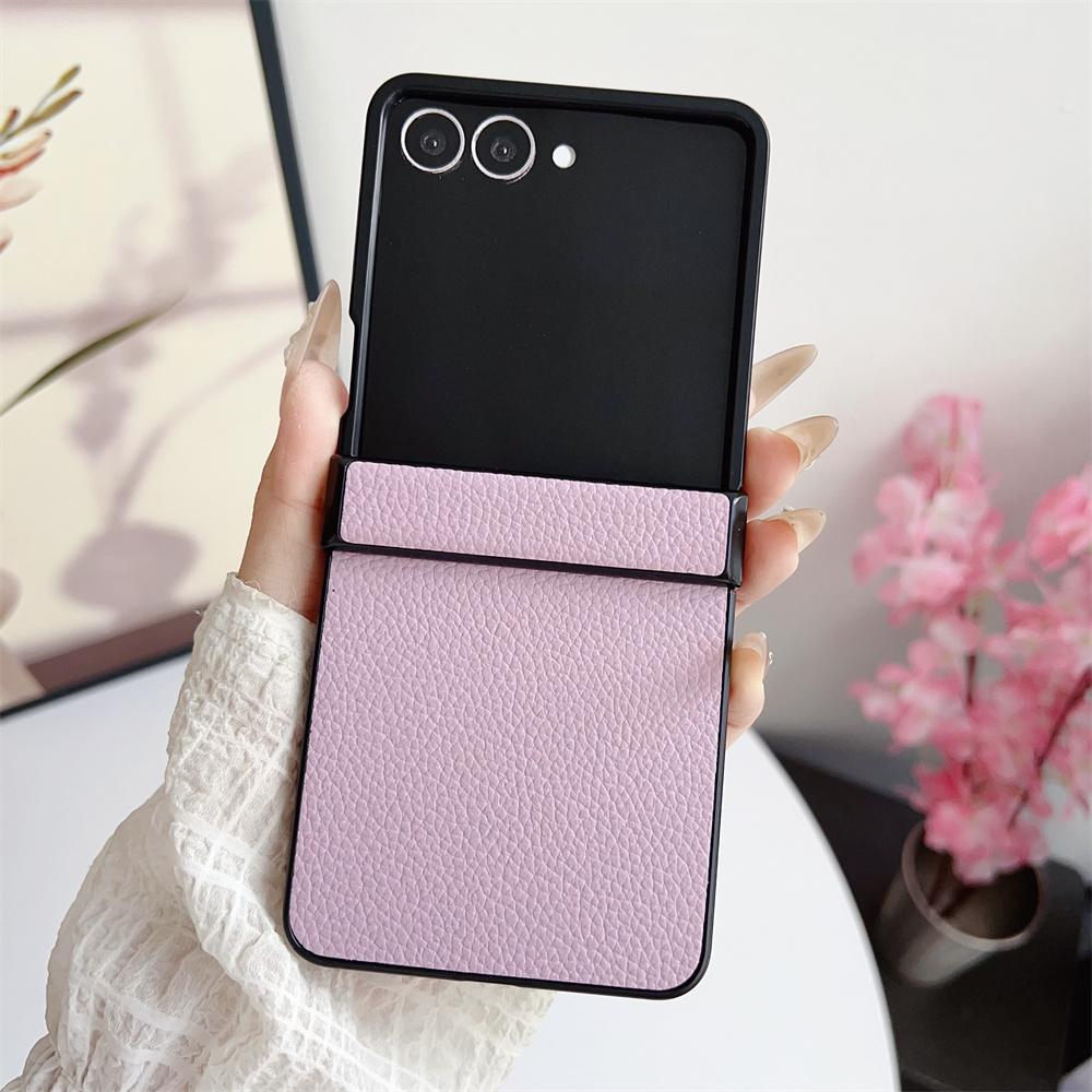 Luxury Leather Hard Shell Hinge Protective Cover Phone Case for Samsung Galaxy Z Flip 7 6 5 4 3 Flip7 Flip6 Flip5 Flip4 Flip3 5G