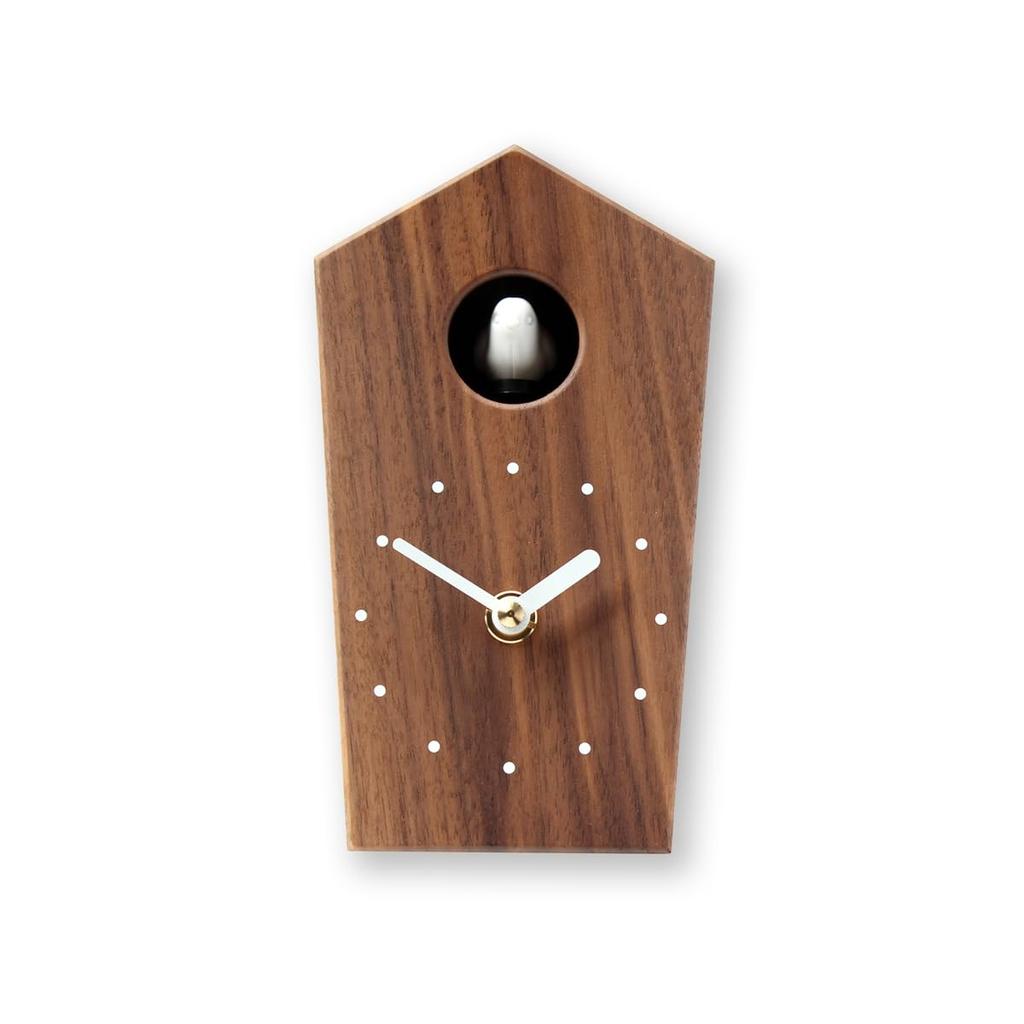 Soothing cuckoo chirps that arrive with the A wooden cuckoo clock that can be placed on a table or mounted on a "Cuckoo Clock" - time. (walnut) wall.