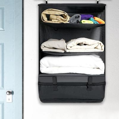Travel Storage Bag 3-Layer Mesh Pockets High-Elastic Fixing Straps with Hanging Hook Durable Handle Storage Organizer