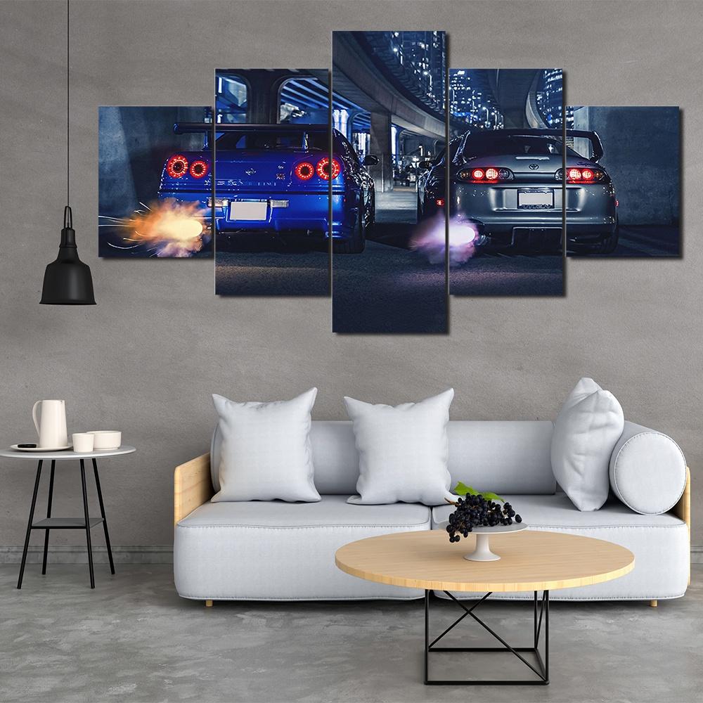 

5 Panels Canvas Wall Arts Poster Painting GTR R34 VS Supra Vehicle Car Wallpaper Picture Print Living Room Home Decor Framework 20x35 20x45 20x55cm