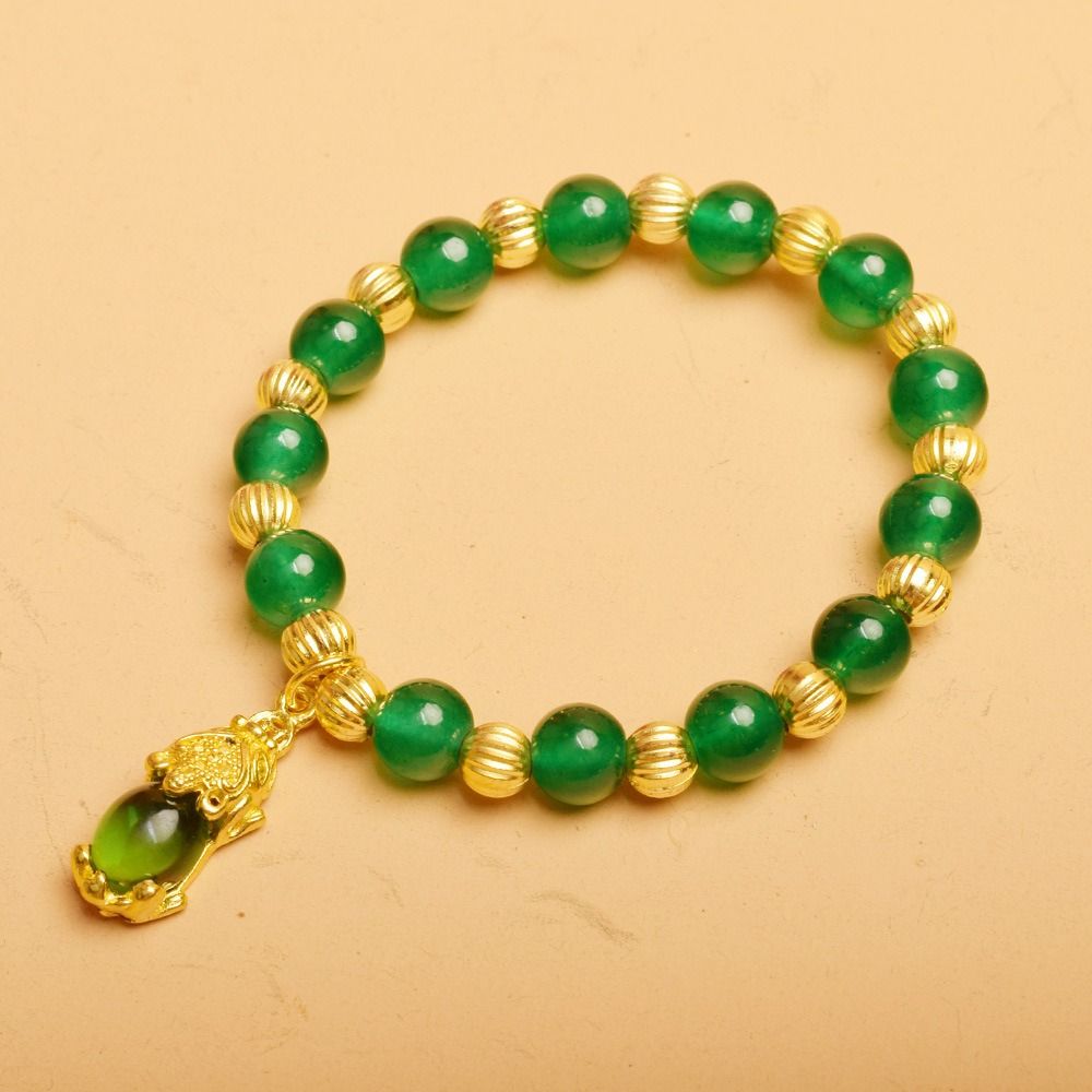 Delicate Pixiu Pendant Bracelet Vintage Beaded Bangles Imitation Marble Stone Bracelet  Gifts