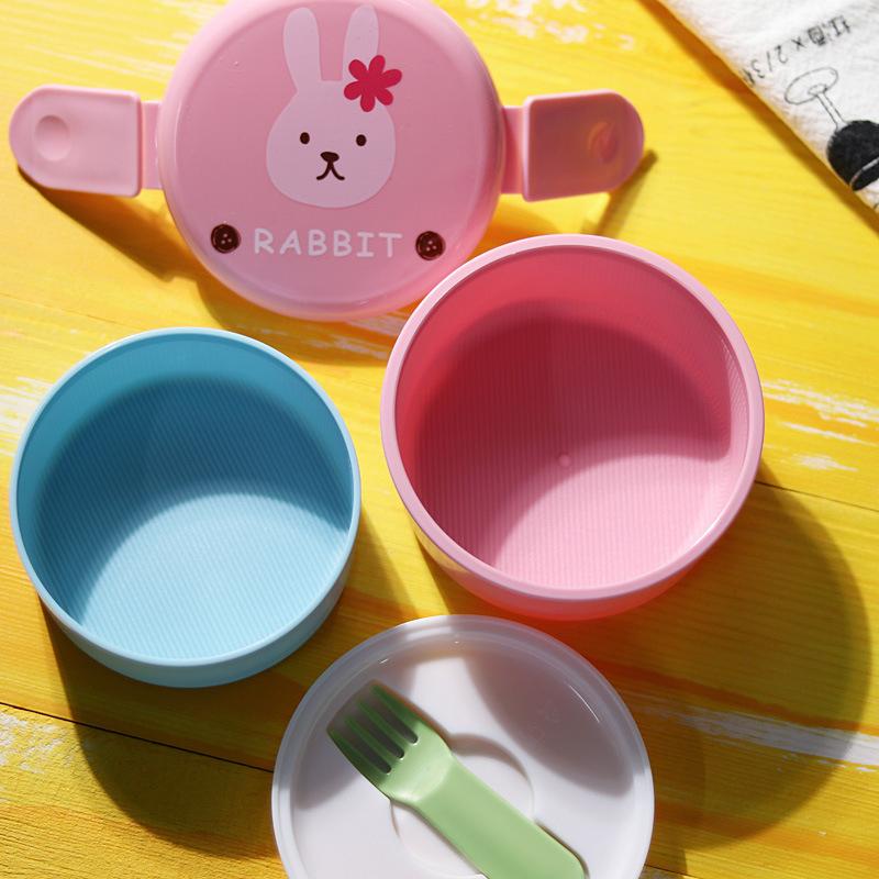 540Ml Animal Lunch Box Japanese Double-Layer Round Mini Bento Box Children'S Fruit Box Snack Box Microwave Kids Lunch Box