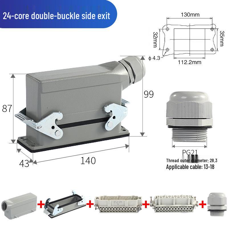 Heavy-Duty Rectangular Aviation Connector Plug & Socket: 6, 10, 16, 24, 32 Pin Options