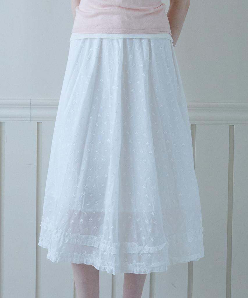 Hillioteu Blooming Pattern Frill Skirt_White