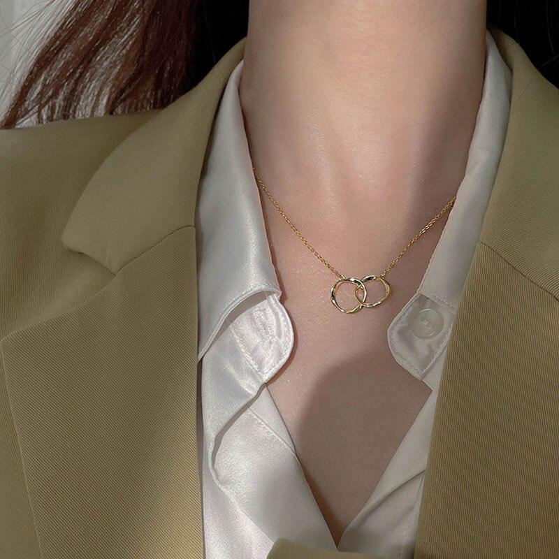 925 Sterling Silver Irregular Circle Necklace Simple Female Clavicle Chain Necklace Daily Jewelry