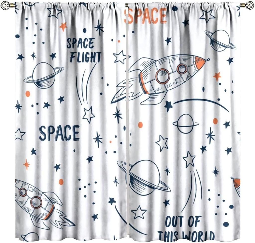 Solar System Window Curtains, Outer Space Space Astronaut Galaxy Window Treatments for Kids Boys Girls Bedroom Living Room