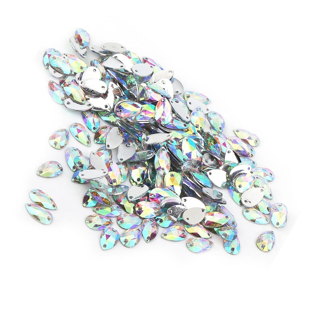 200pcs AB Faceted Drop Shape Rhinestone Electroplated Resin Sewing Rhinestone Multi Color Double Holes Rhinestone DIY Crafts