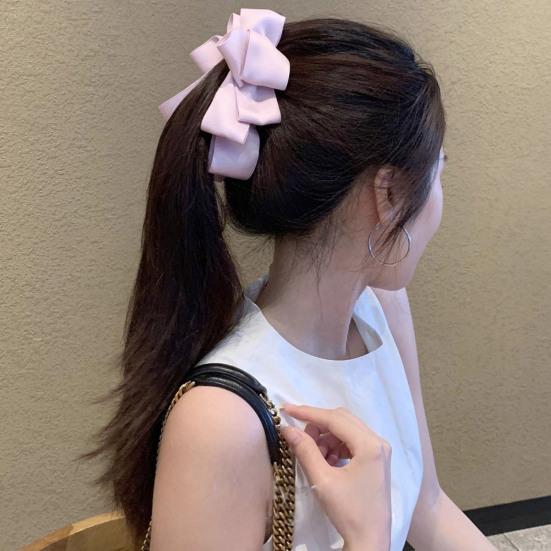 Women Hair Clip Anti-slip Teeth Three-Dimensional Bow Design Strong Grip Hair Claw Satin Texture Ponytail Holder Versatile Hair Accessory