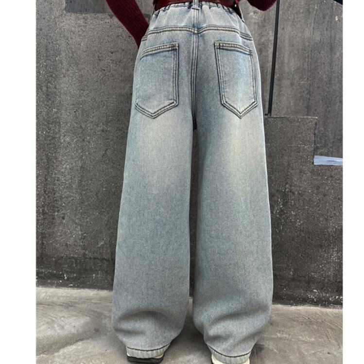 Girls' Jeans Korean Versatile Student Casual Straight Leg Pants Letter Embroidered Pants Wide Leg Pants