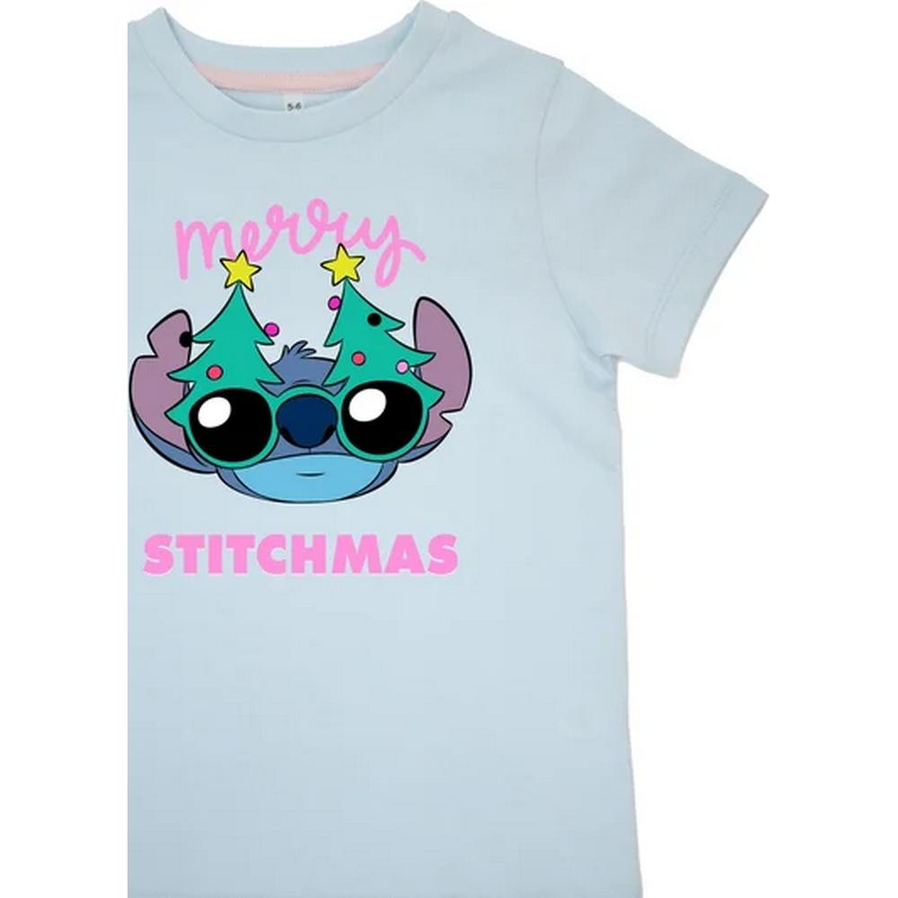 Lilo & Stitch Girls Merry Stitchmas Cotton Short-Sleeved Long Pyjama Set