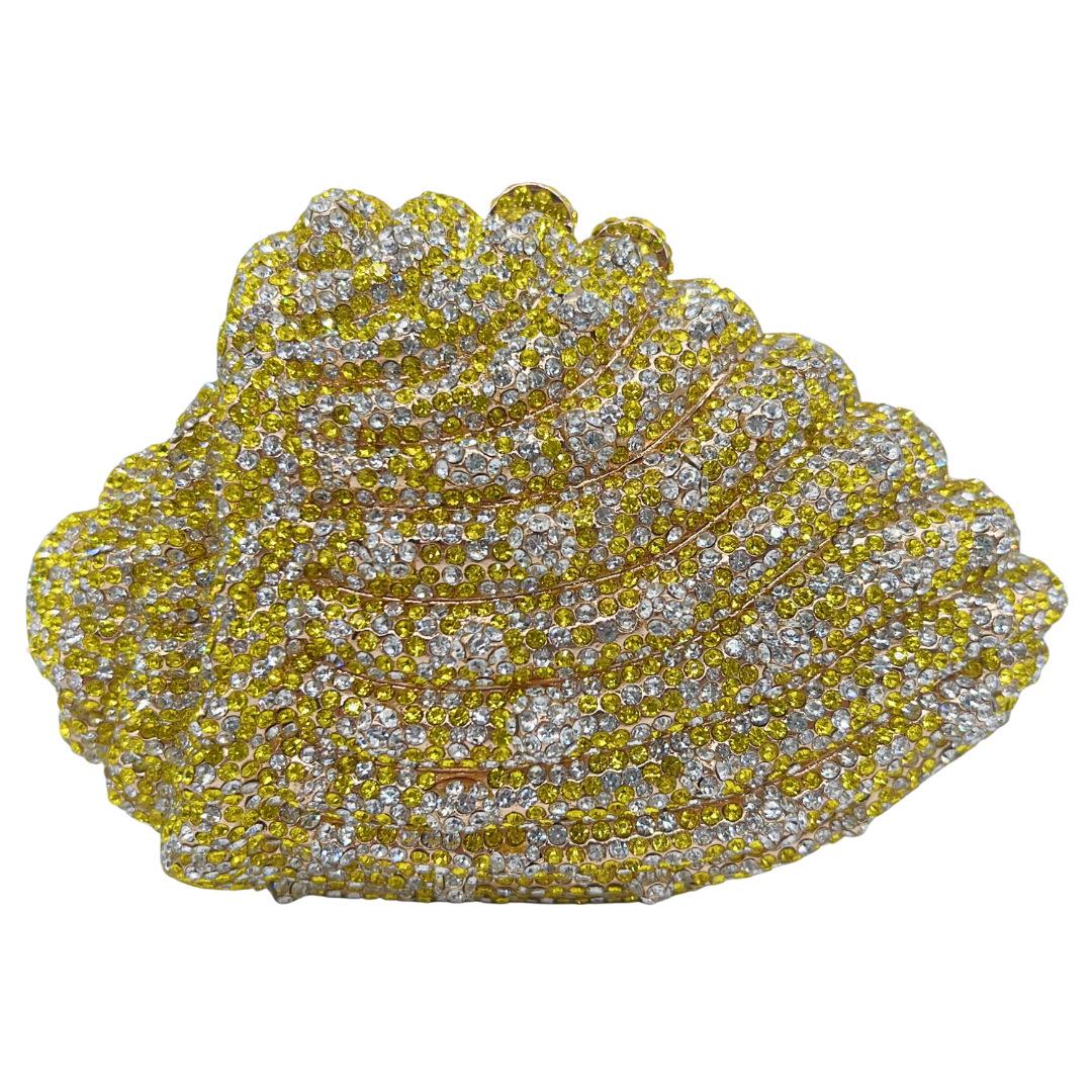 

Conch Crystal Evening Bag Gold Metal Purple/Yellow Diamond Dinner Handbags Lady Rhinestone Clutches Handbags Party Prom Purses 19.7cmX13.5cmX10cm