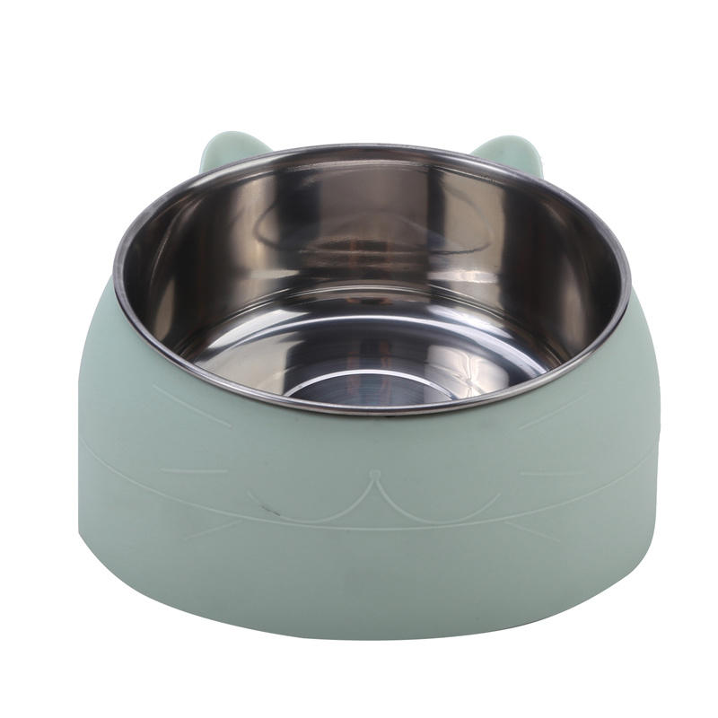 Oblique Mouth Cat Bowls for Food and Water Cute Small Pet Non-Slip Stainless Steel Feeder Bowl To Protect Cervical