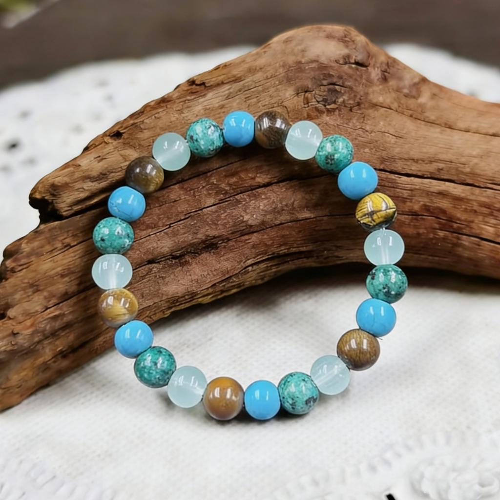 Bead Stone Bracelet, Vintage Multicolor Cardboard Lobster Clasp Bracelet Jewelry