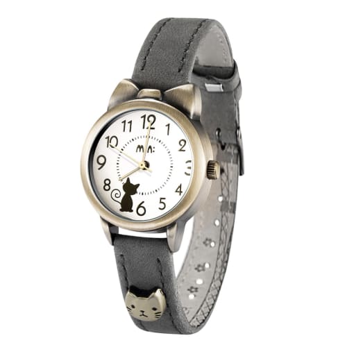 

Милые детские часы с дизайном кошки, fq234, серый кожаный ремешок, студенческие часы для девочек, детские