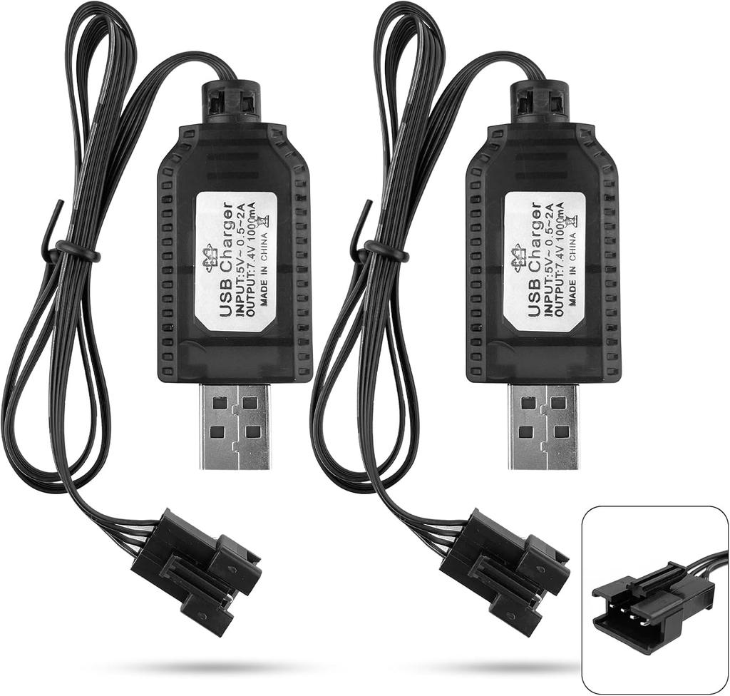 2x Universelles USB-Ladegerät für 7,4V 2S LiPo-Akkus – 4PIN SM-4P – Kompatibel mit RC-Auto, Drohne, Boot – Überladeschutz – Ladeanzeige