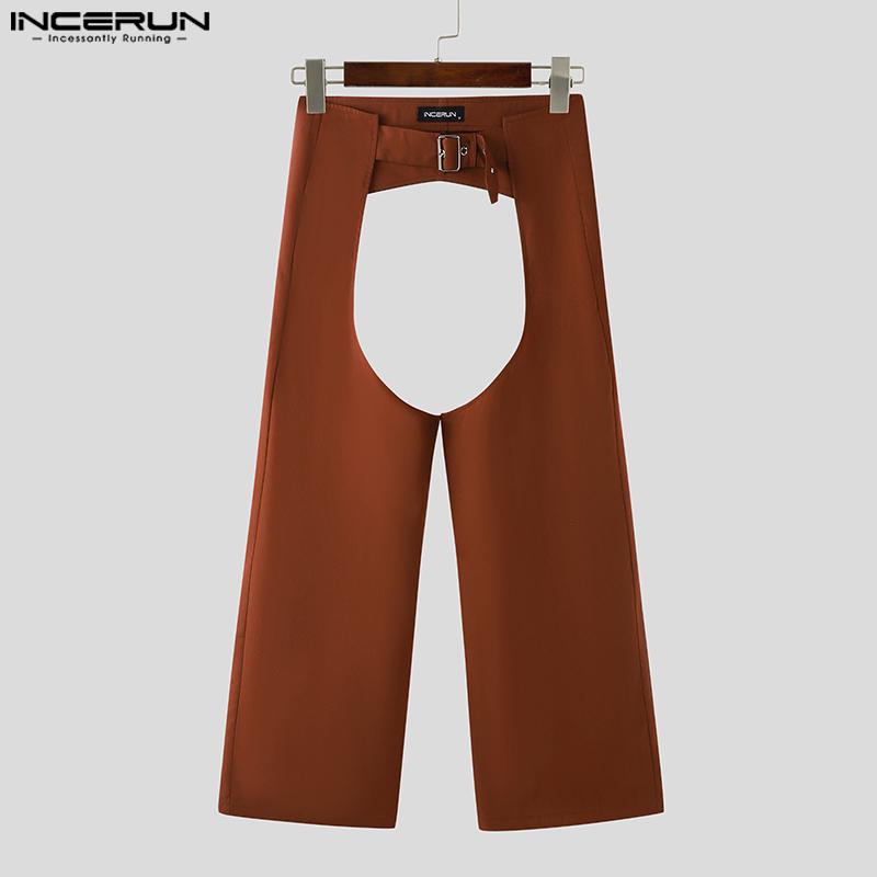 INCERUN Men Belt Waist Crotch Cutout Party Long Pants Trousers