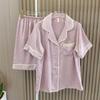 French Royal Style Pajamas Women's Summer Outerwear Short-Sleeved Shorts Homewear Two-piece Set Summer New Arrival Cardigan
