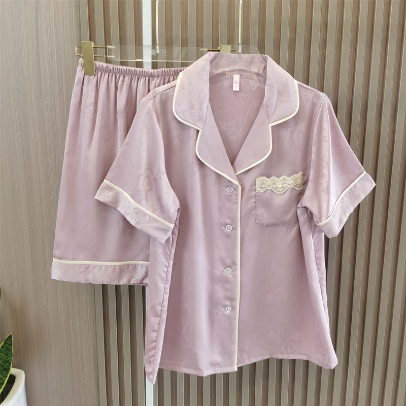 French Royal Style Pajamas Women's Summer Outerwear Short-Sleeved Shorts Homewear Two-piece Set Summer New Arrival Cardigan